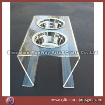 Transparent Floor Acrylic Pet Twin Bowl Holder